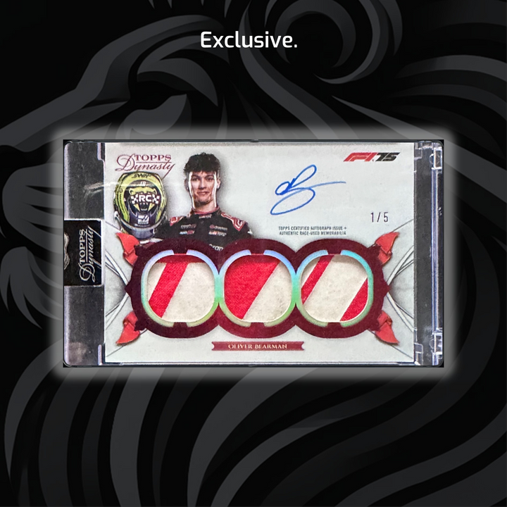 PSA - 1/5 Oliver Bearman - 2025 Topps Dynasty F1 - Triple Relic Autograph - Front