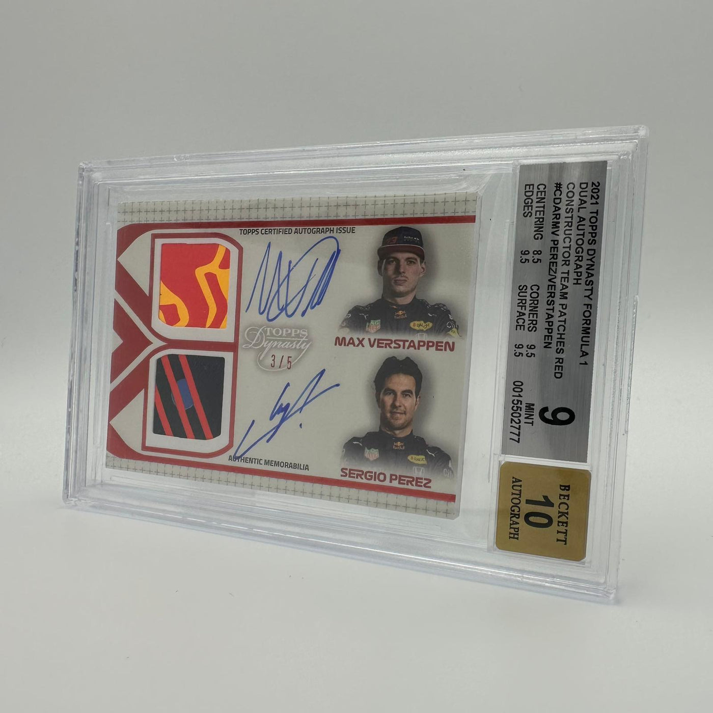 Beckett 9 - 3/5 Verstappen/Perez #CDAR-MV - Dual Autograph  - Constructors Team Patches