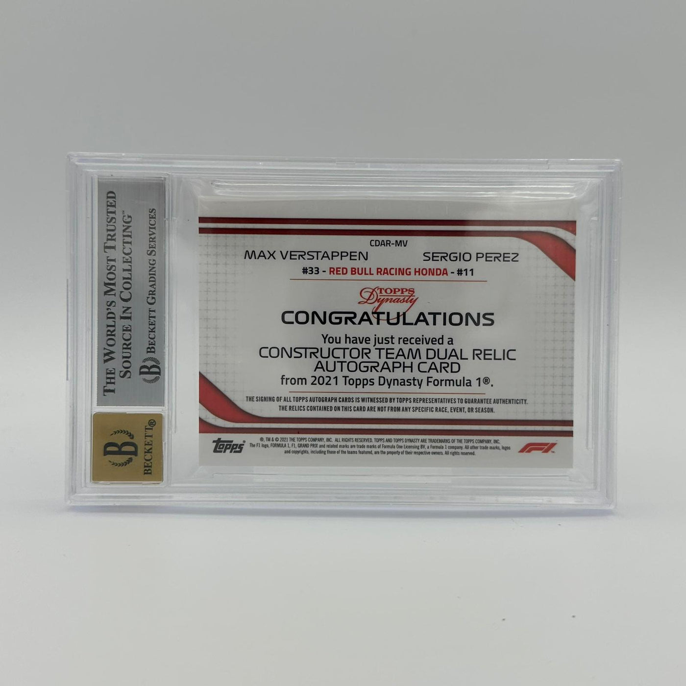 Beckett 9 - 3/5 Verstappen/Perez #CDAR-MV - Dual Autograph  - Constructors Team Patches