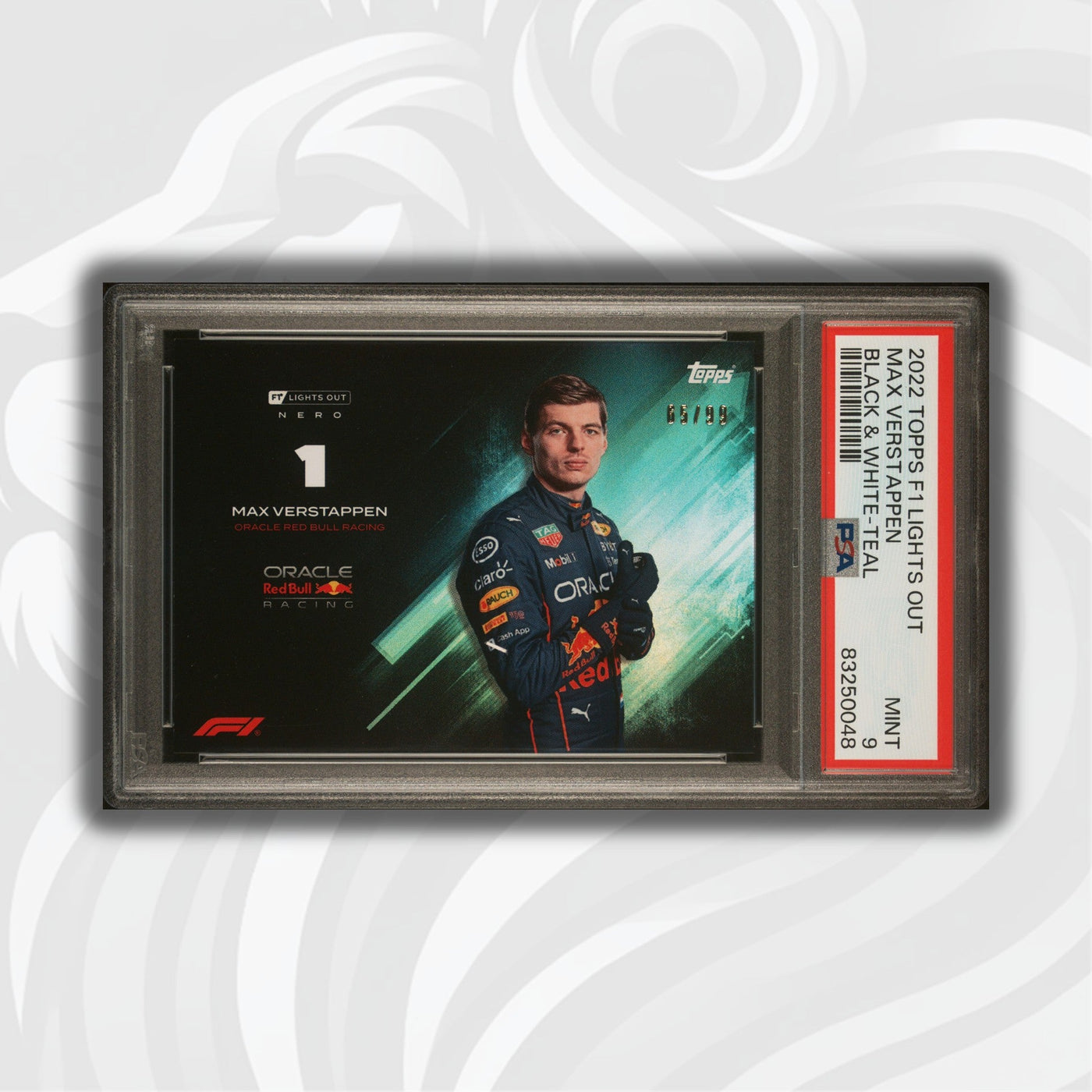 PSA 9 - 65/99 Max Verstappen - Black and White - 2022 Lights Out - Teal