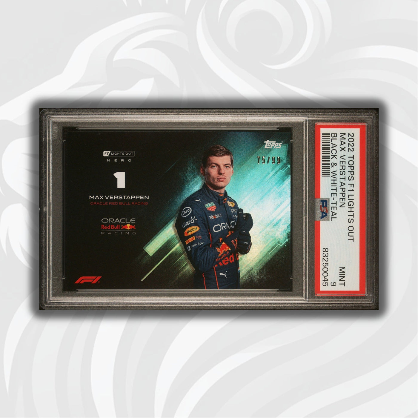 PSA 9 - 75/99 Max Verstappen - Black and White - 2022 Lights Out - Teal