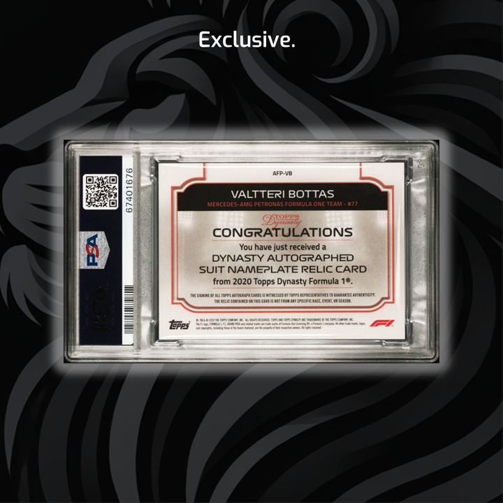 PSA10 POP1 - 4/4 Valtteri Bottas #AFP-VB – 2020 Topps Dynasty F1 – Autographed Suit Nameplate Relic