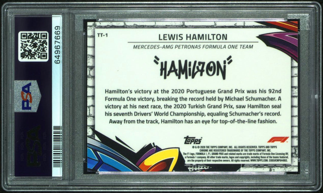 PSA 10 - Lewis Hamilton #1 - Track Tags - 2020 Topps Chrome F1
