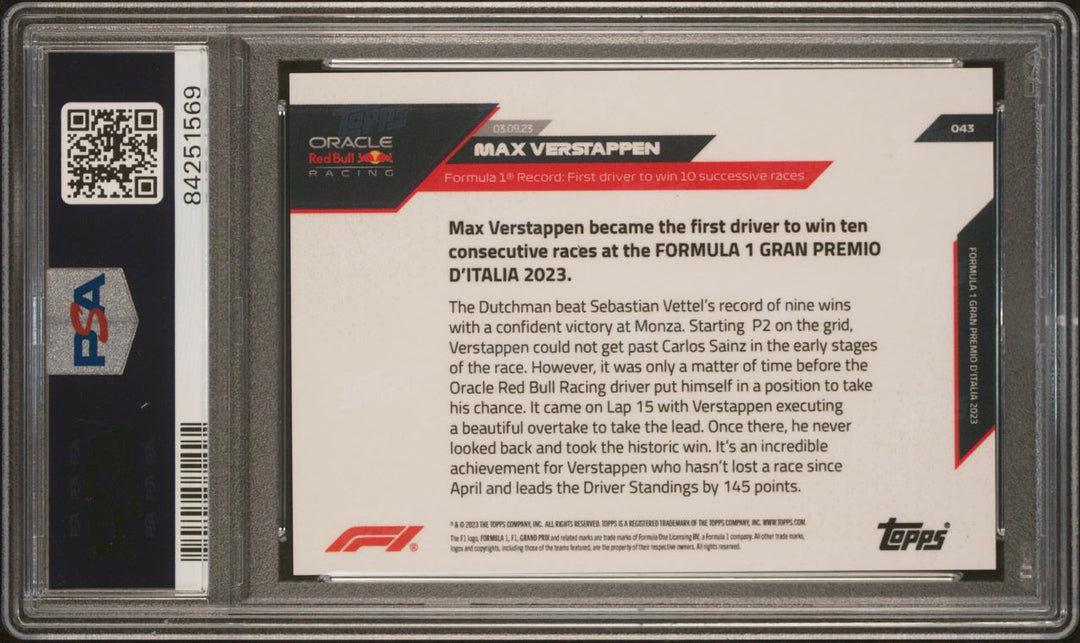 PSA 9 - 06/10 Max Verstappen #43 - Blue - 2023 Topps Now F1
