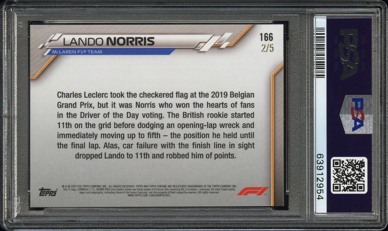 PSA 10 - 2/5 - RC - Lando Norris #166 Red - 2020 Topps Chrome F1 - Rookie Card