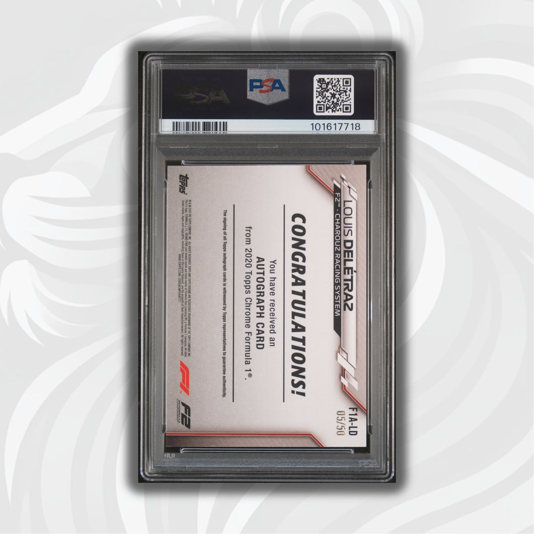 PSA 7 - 05/50 Auto - Louis Deletraz #F1A-LD - Topps Chrome 2020 - Gold Wave (POP1, 1 HIGHER)