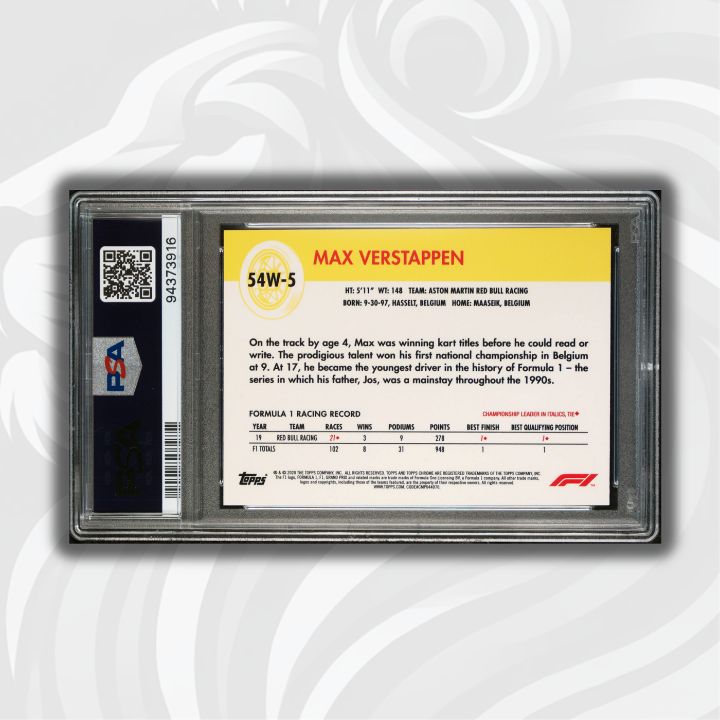 PSA 10  - Max Verstappen - World On Wheels #54W-5