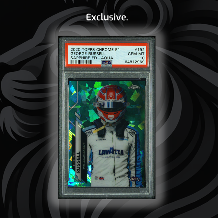 PSA 10 - 45/99 George Russell #192 - Sapphire - Aqua - 2020 Topps Chrome F1 - Rookie Card - POP6