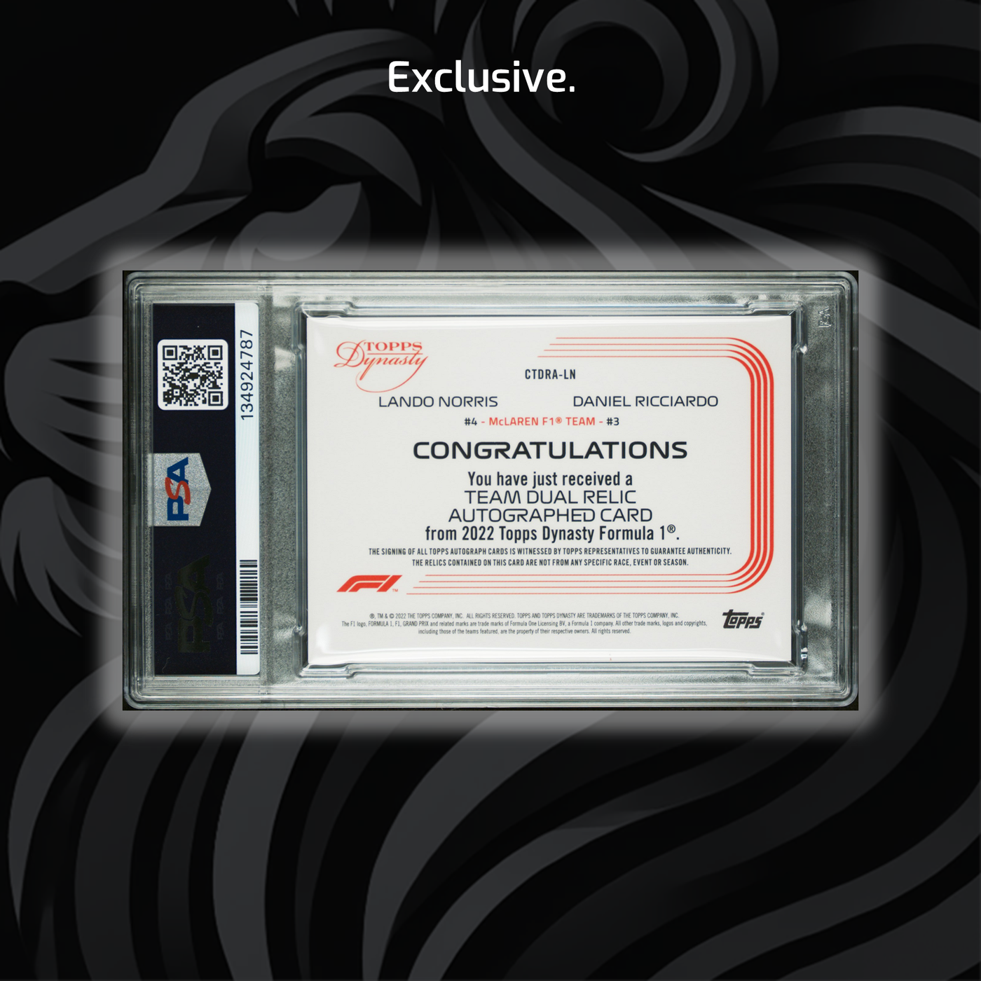 PSA 10 - 2/5 Red - Lando Norris / Daniel Ricciardo #CTRA=LN - 2022 Dynasty Dual Relic Auto (POP1)