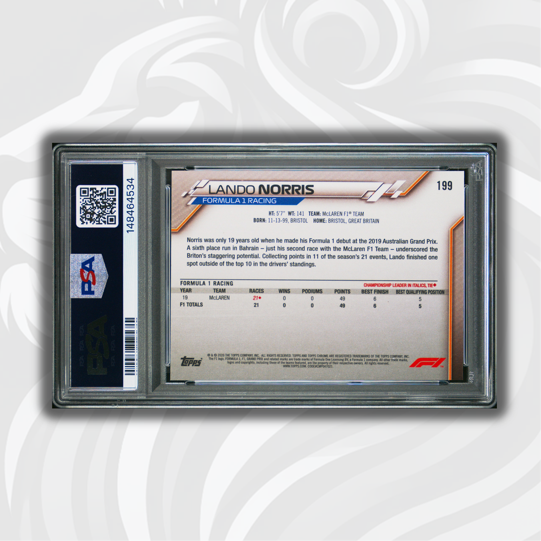 PSA 9 - Lando Norris #199 - 2020 Chrome Sapphire - Rookie Card