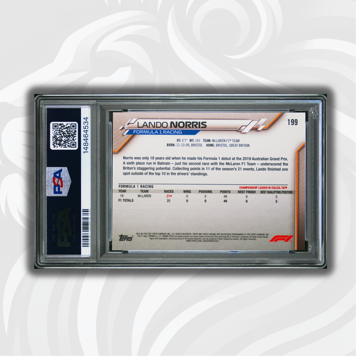 PSA 9 - Lando Norris #199 - 2020 Chrome Sapphire - Rookie Card