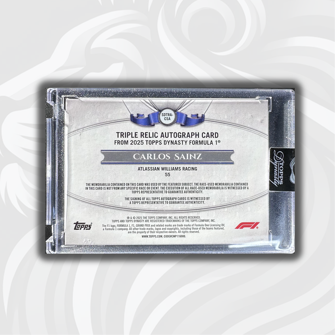 Carlos Sainz SDTRA-CSA - Triple Relic Autograph - 2/5 - 2025 Topps Dynasty Formula 1 - Back