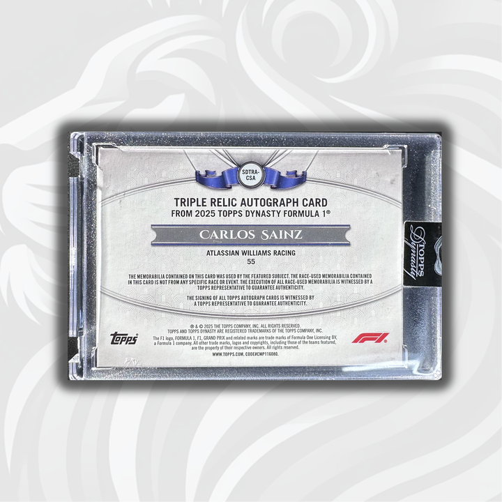 Carlos Sainz SDTRA-CSA - Triple Relic Autograph - 2/5 - 2025 Topps Dynasty Formula 1 - Back