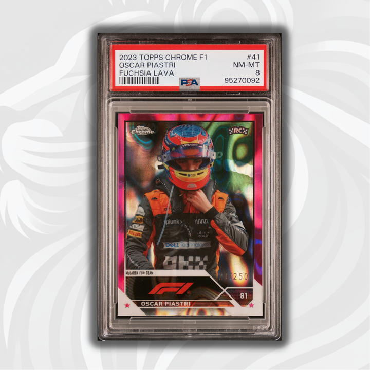 PSA 8 - 021/250 Oscar Piastri #41 - Fuchsia Lava - 2023 Topps Chrome F1 - Rookie Card
