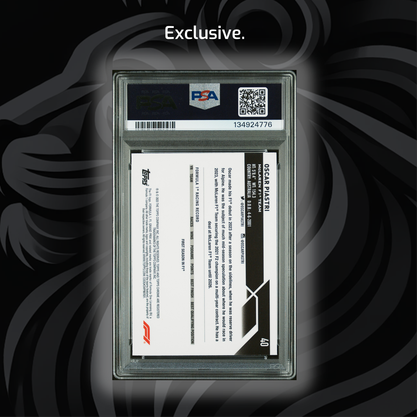 PSA 10 - 15/25 Orange - Oscar Piastri #40 - 2023 Topps Chrome Sapphire - RC