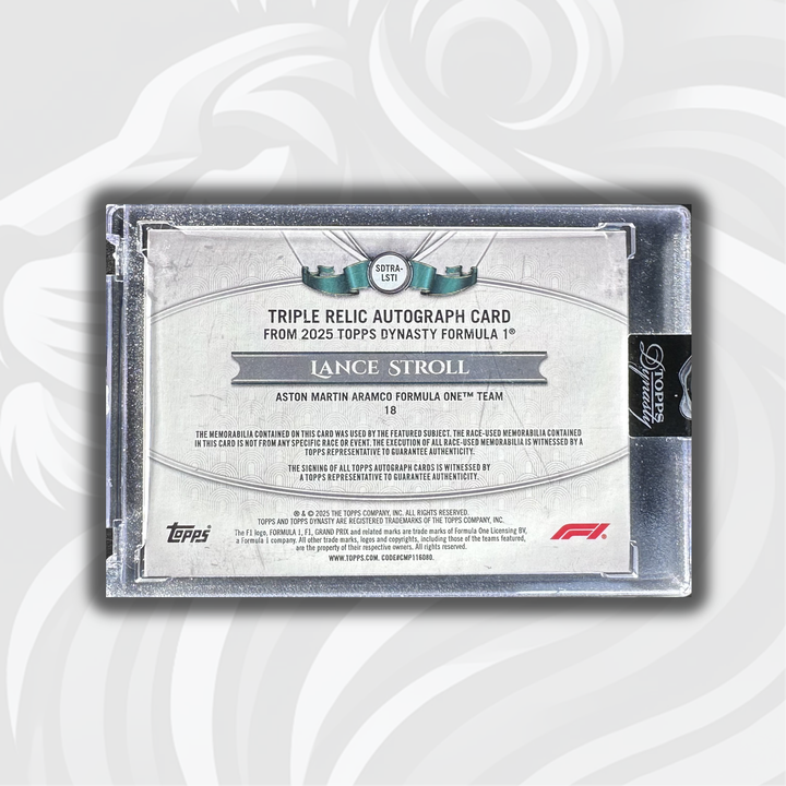 3/5 Lance Stroll - Triple Relic Autograph - 2025 Topps Dynasty Formula 1 - Back