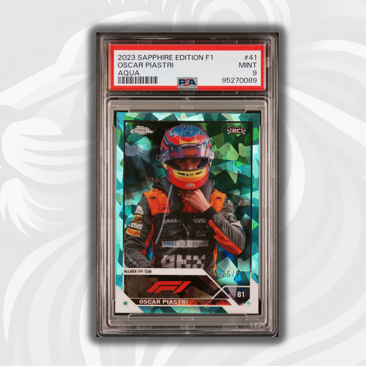 PSA 9 - 25/99 Oscar Piastri #41 - Aqua - Sapphire Edition - 2023 Topps Chrome F1 - Rookie Card