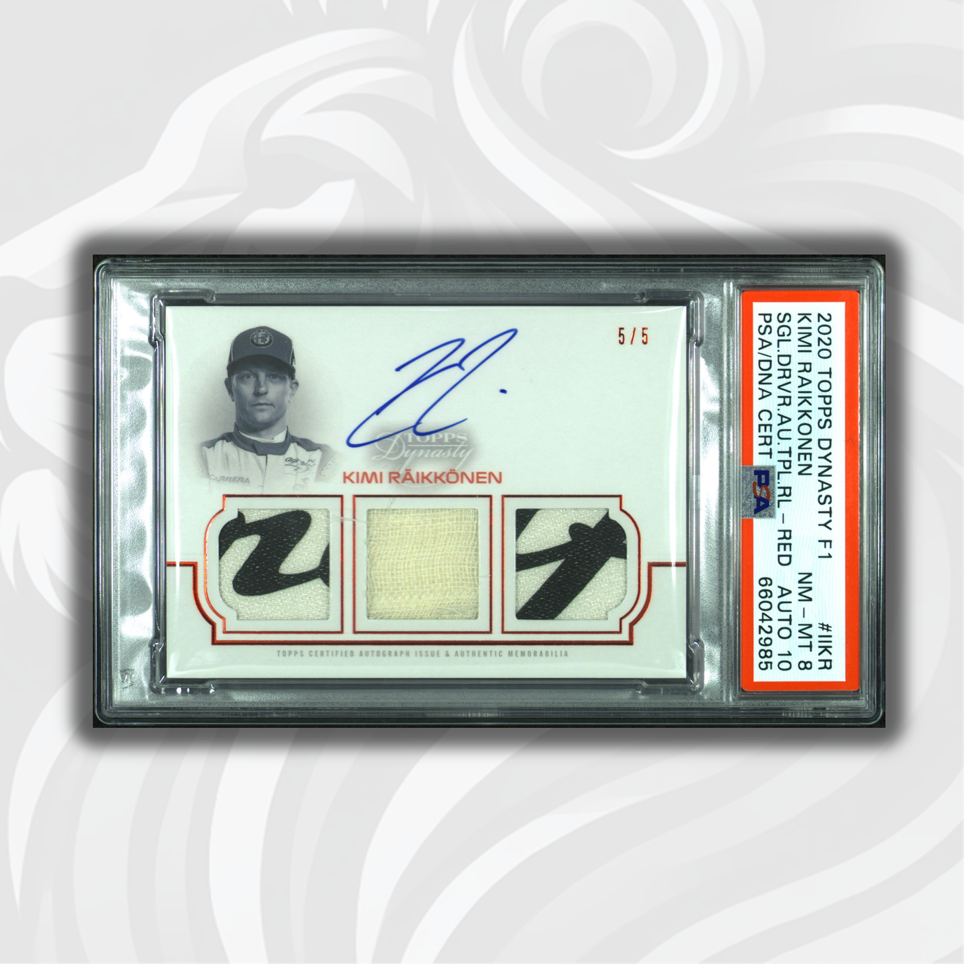 PSA 10/8 - 5/5 Kimi Raikkonen #TRA-IIKR - Red - 2020 Dynasty Triple Relic Autograph