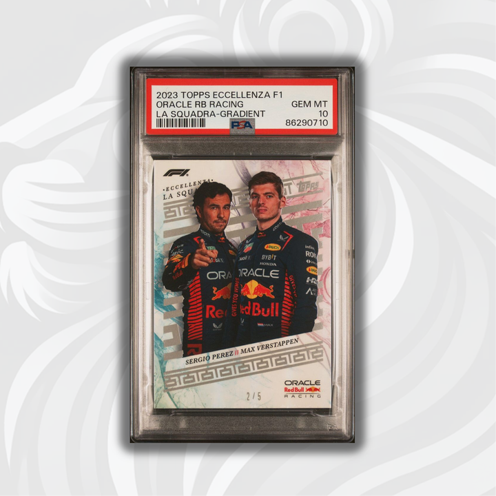 PSA 10 - 2/5 Verstappen/Perez - La Squadra - Gradient - 2023 Topps Eccellenza F1