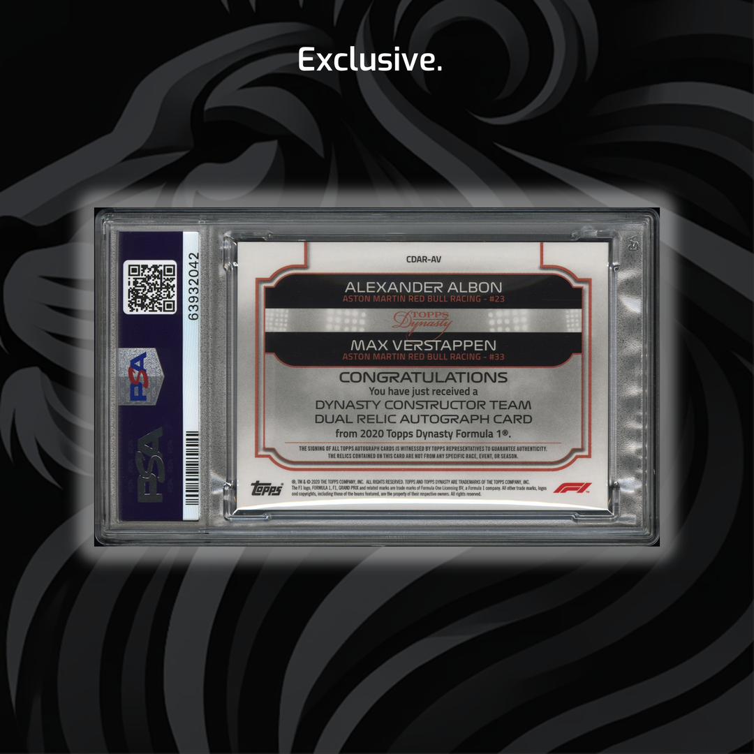 PSA 10 - 4/10 Silver - Verstappen/Albon #CDAR-AV - 2020 Dynasty - Dual Relic Autograph