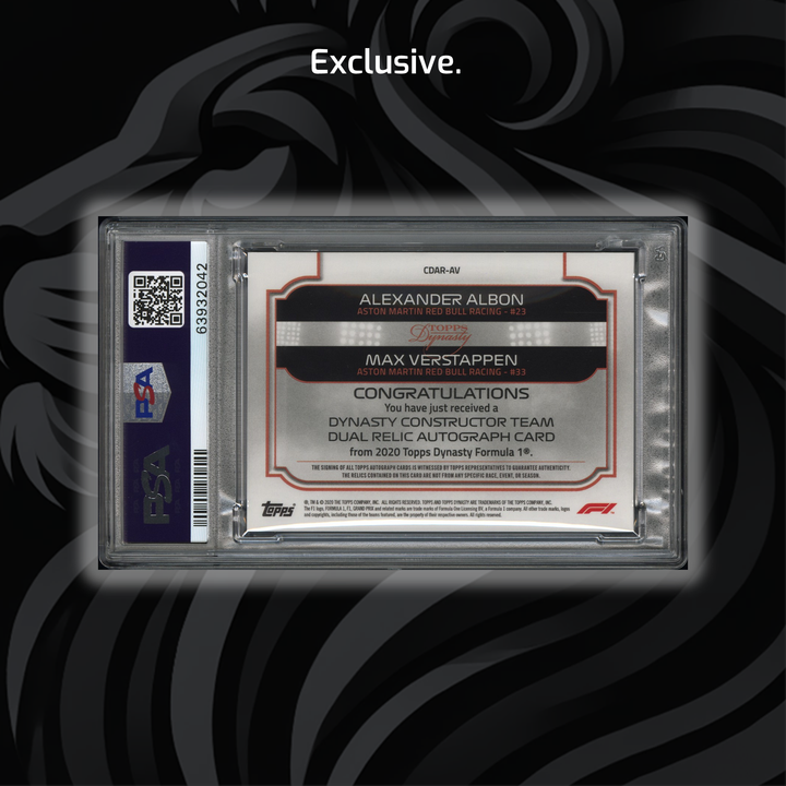 PSA 10 - 4/10 Silver - Verstappen/Albon #CDAR-AV - 2020 Dynasty - Dual Relic Autograph