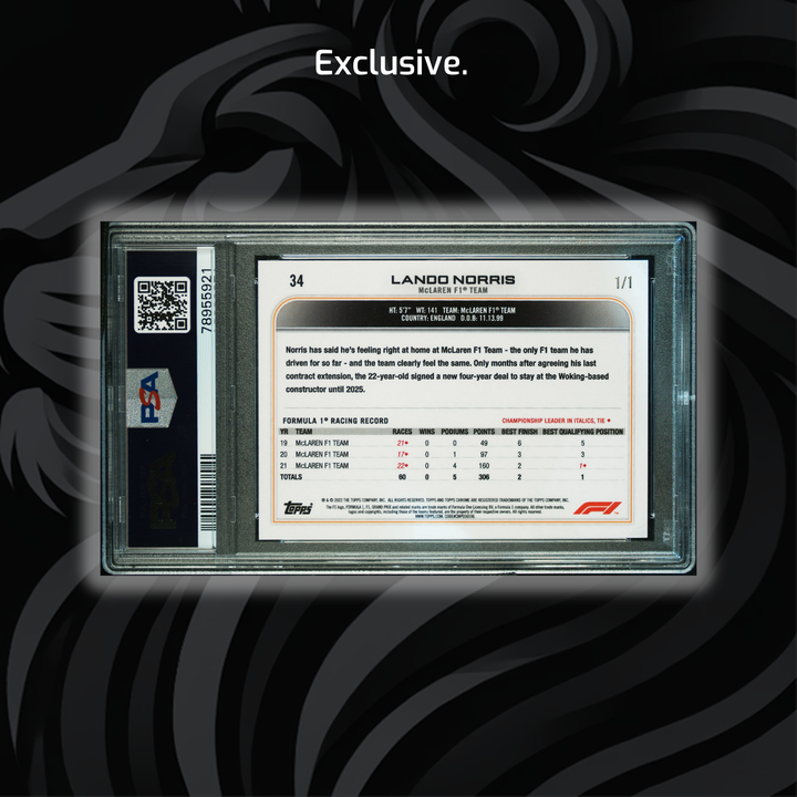 PSA 9 - 1/1 Lando Norris #34 - Superfractor - 2022 Topps Chrome F1