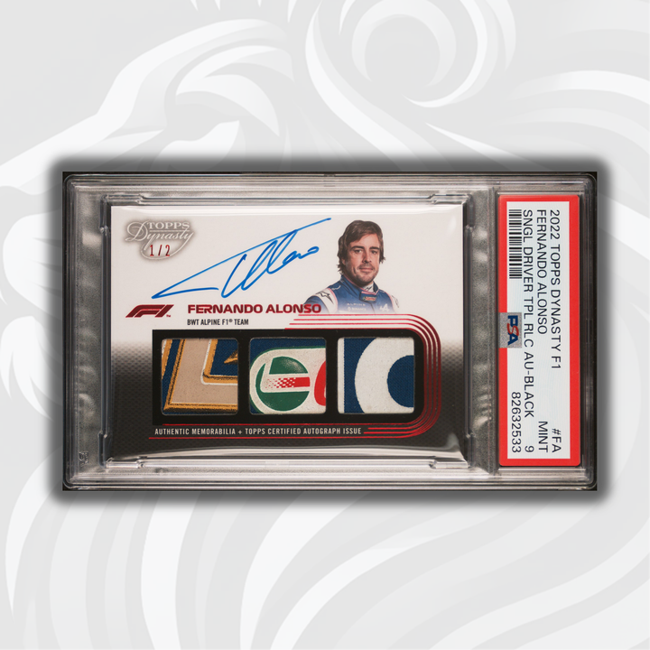 PSA 9 - 1/2 Fernando Alonso #SDTRA-FA - 2022 Topps Dynasty - Triple Relic Autograph