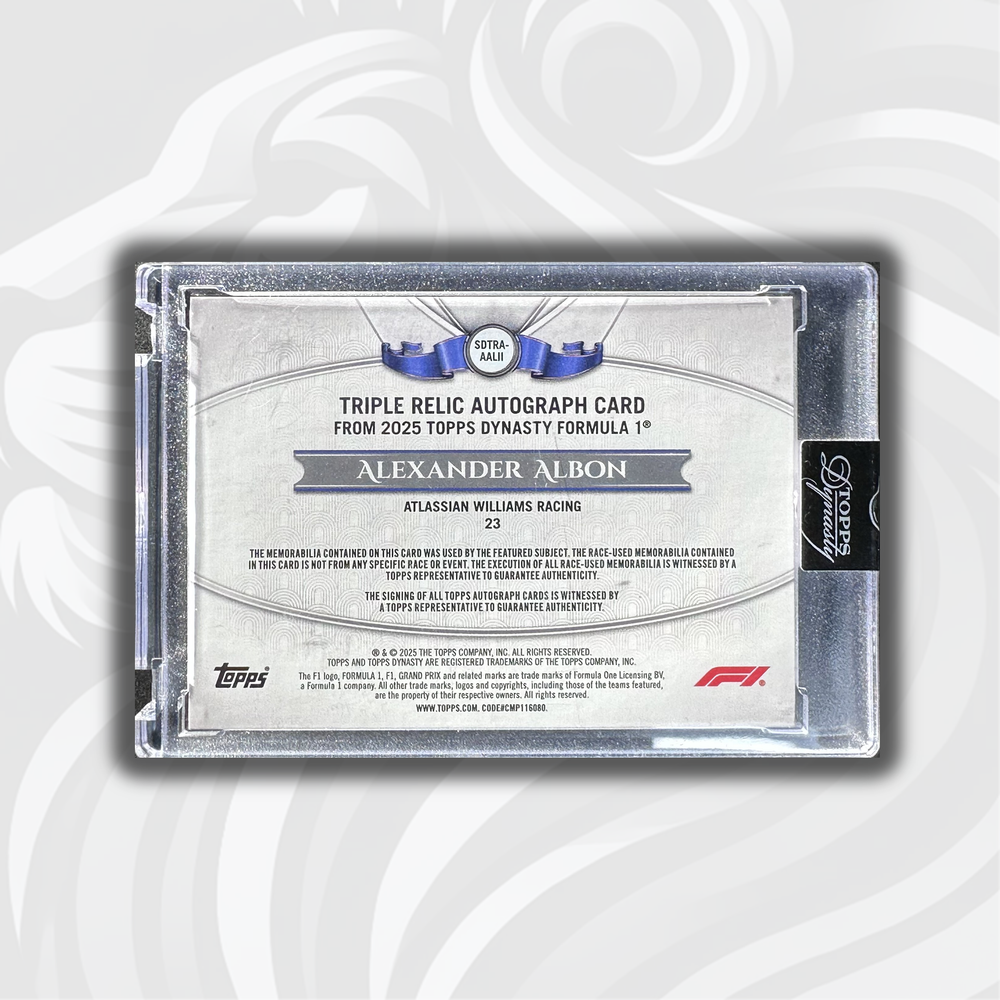 4/5 Alexander Albon - Triple Relic Autograph Card - 2025 Topps Dynasty Formula 1 - Back