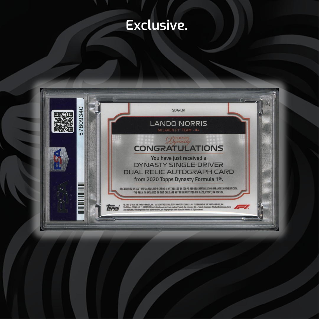 PSA 9 - 09/10 Lando Norris #SDA-LN - Dynasty Single-Driver Dual Relic Autograph - 2020 Topps Dynasty F1