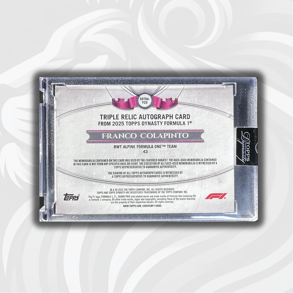 2/5 Franco Colapinto - Triple Relic Autograph - 2025 Topps Dynasty Formula 1 - Back