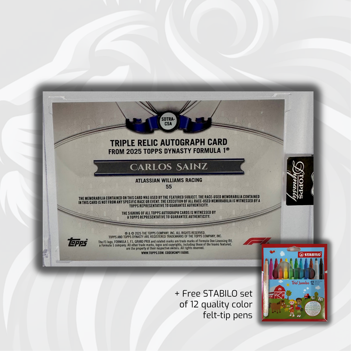 01/10 Silver - Carlos sainz #SDTRA-CSDA - Triple Relic - 2025 Topps Dynasty F1 X STABILO