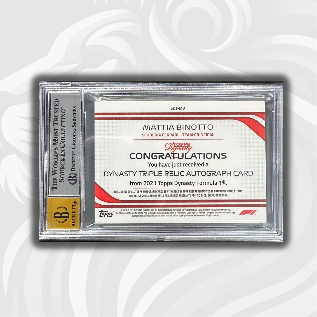 Beckett 9/10 - 1/1 Gold - Mattia Binotto #SDT-MB - 2021 Dynasty Triple Relic Autograph Patch