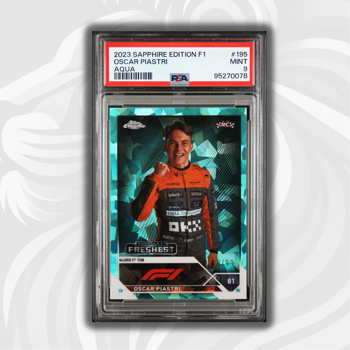 PSA 9 - 58/99 Oscar Piastri #195 - Aqua - Sapphire Edition - 2023 Topps Chrome F1 - Rookie Card