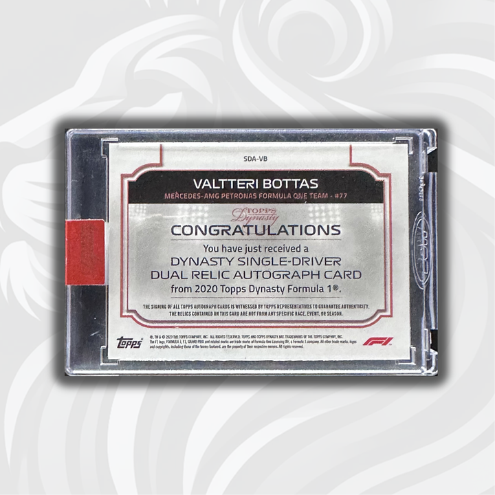 07/10 Valtteri Bottas #SDA-VB - Dynasty Single-Driver Dual Relic Autograph - 2020 Topps Dynasty F1