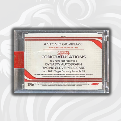 03/10 Silver - Antonio Giovinazzi #AGP-AG - Auto Glove Patch - 2021 Topps Dynasty F1