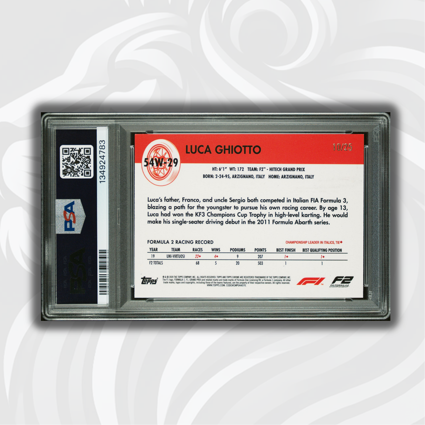 PSA 8 - 10/25 Luca Ghiotto #54W-29 - Orange - 2020 Topps Chrome F1