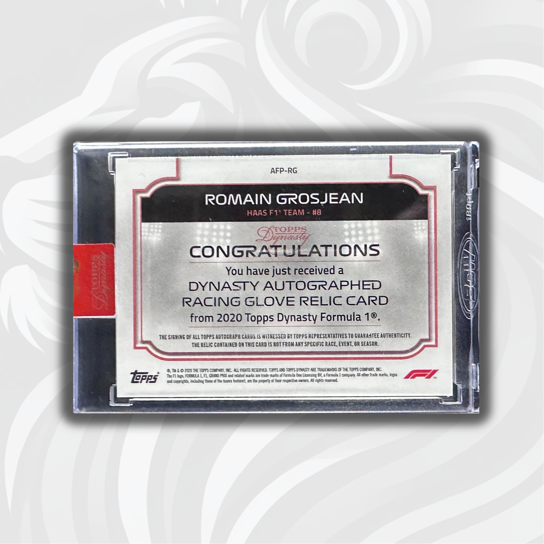 04/10 Romain Grosjean #AFP-RG - Dynasty Autographed Racing Glove Relic - 2020 Topps Dynasty F1