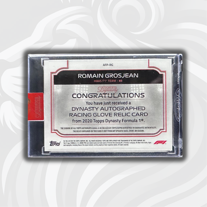 04/10 Romain Grosjean #AFP-RG - Dynasty Autographed Racing Glove Relic - 2020 Topps Dynasty F1