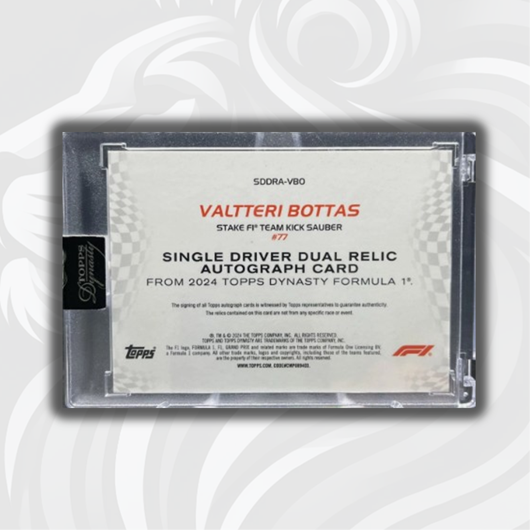 07/10 Valtteri Bottas #SDDRA-VB0 – 2024 Topps Dynasty F1 – Single Driver Relic Autographove Relic (Copy)