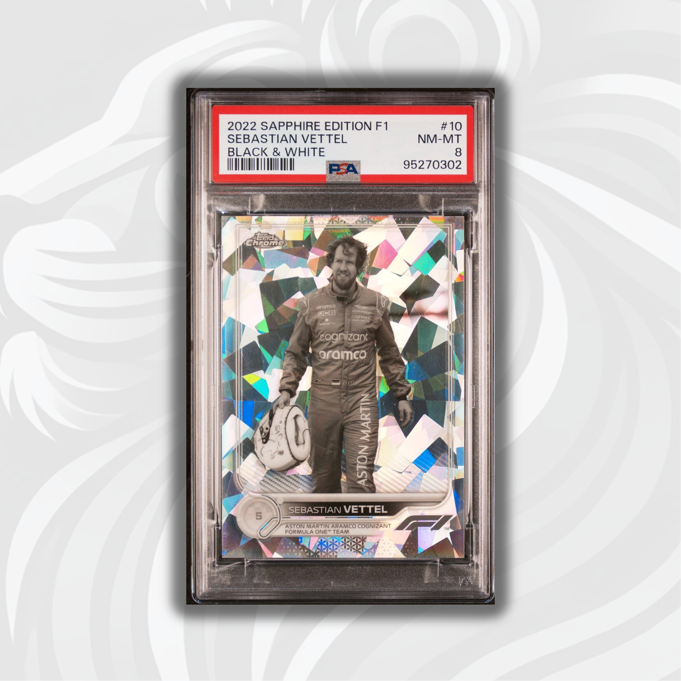 PSA 8 - 05/15 Sebastian Vettel #10 - Sapphire Black & White - 2022 Topps Chrome F1 - POP 1