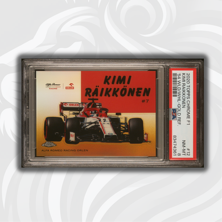 PSA 8 - 32/50 Kimi Raikkonen #12 - 54WLD/WHL - 2020 Topps Chrome F1 - Gold Refractor