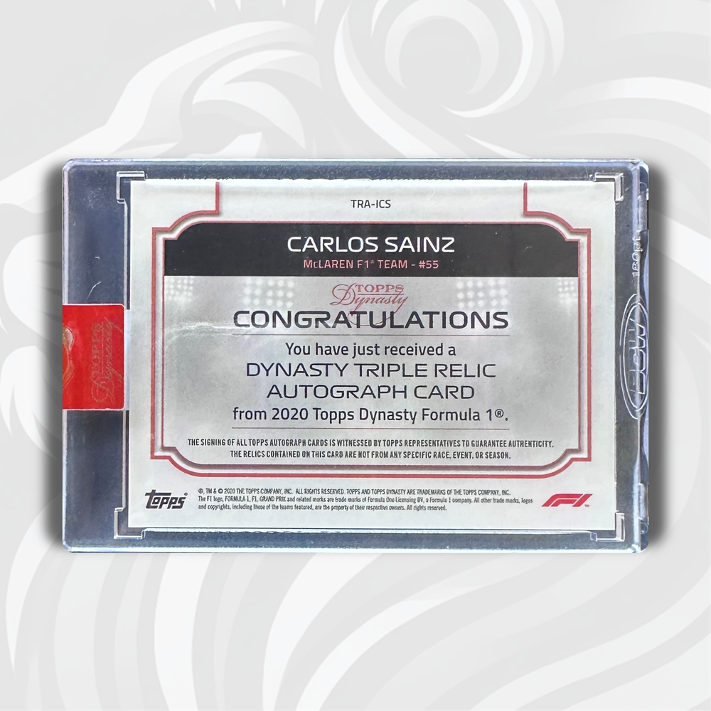 PSA - 01/10 Carlos Sainz - 2020 Topps Dynasty F1 - Triple Relic Autograph - Back