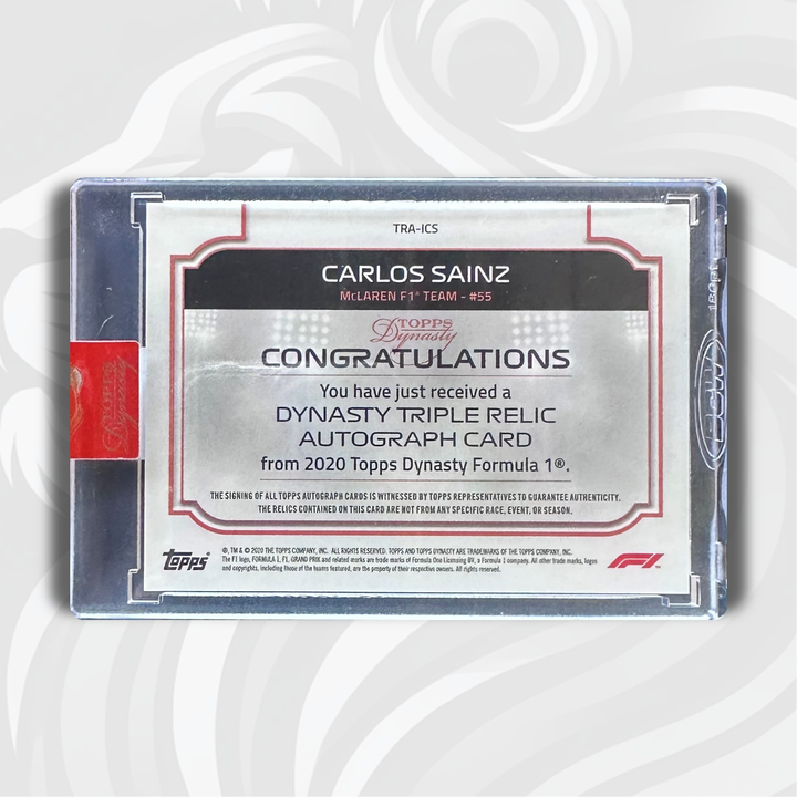 PSA - 01/10 Carlos Sainz - 2020 Topps Dynasty F1 - Triple Relic Autograph - Back