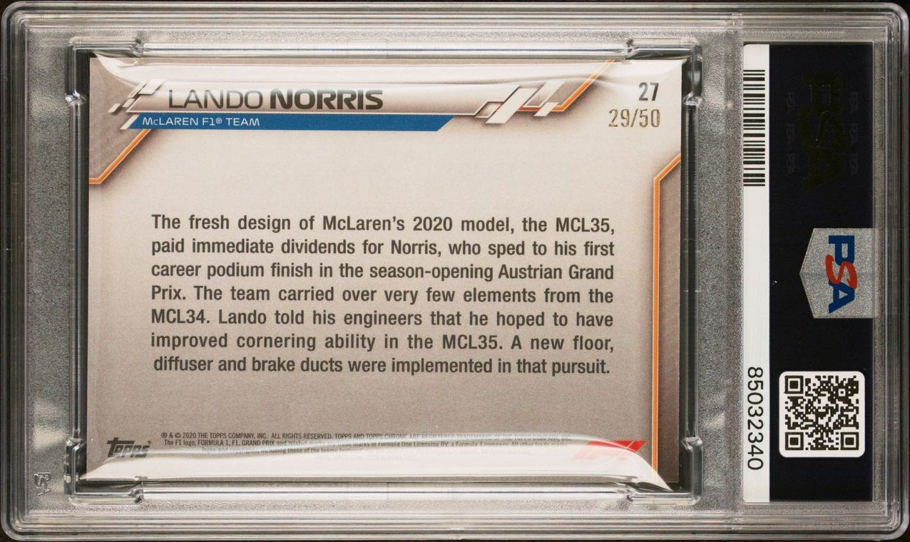 PSA 9 - 29/50 Lando Norris #27 - Sapphire - Gold - 2020 Topps Chrome F1