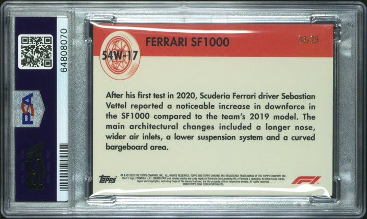 PSA 8 - 4/25 Ferrari SF1000 #54W-17 - Orange - 2020 Topps Chrome F1