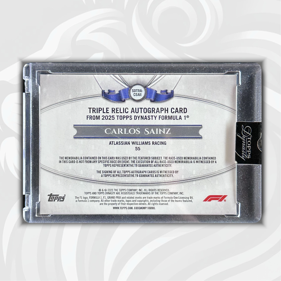 1/10 Carlos Sainz #SDTRA-CSAII - Triple Relic Autograph Card - 2025 Topps Dynasty Formula 1