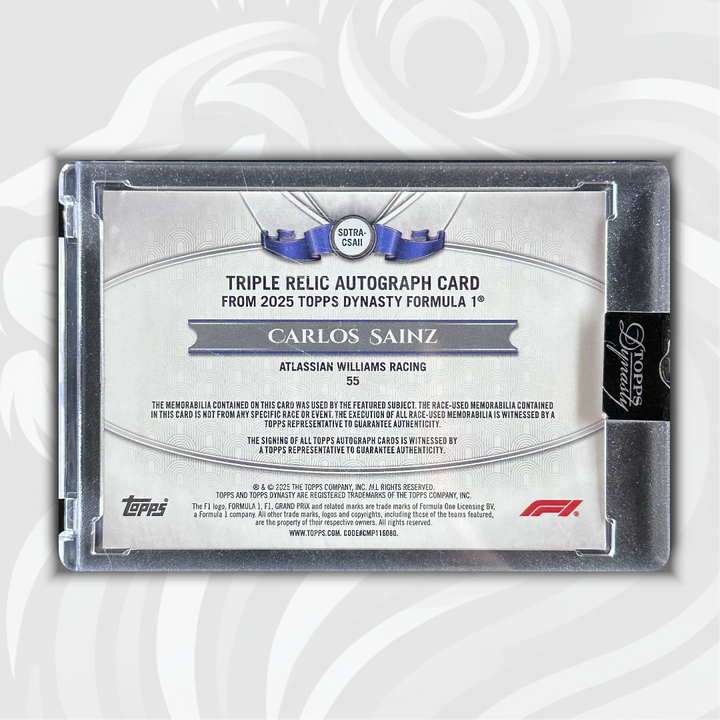1/10 Carlos Sainz #SDTRA-CSAII - Triple Relic Autograph Card - 2025 Topps Dynasty Formula 1
