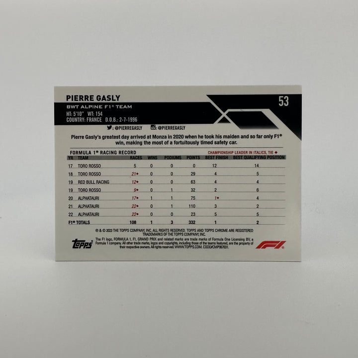 PSA 9 - 10/10 Purple - Pierre Gasly #53 - 2023 Topps Chrome Sapphire