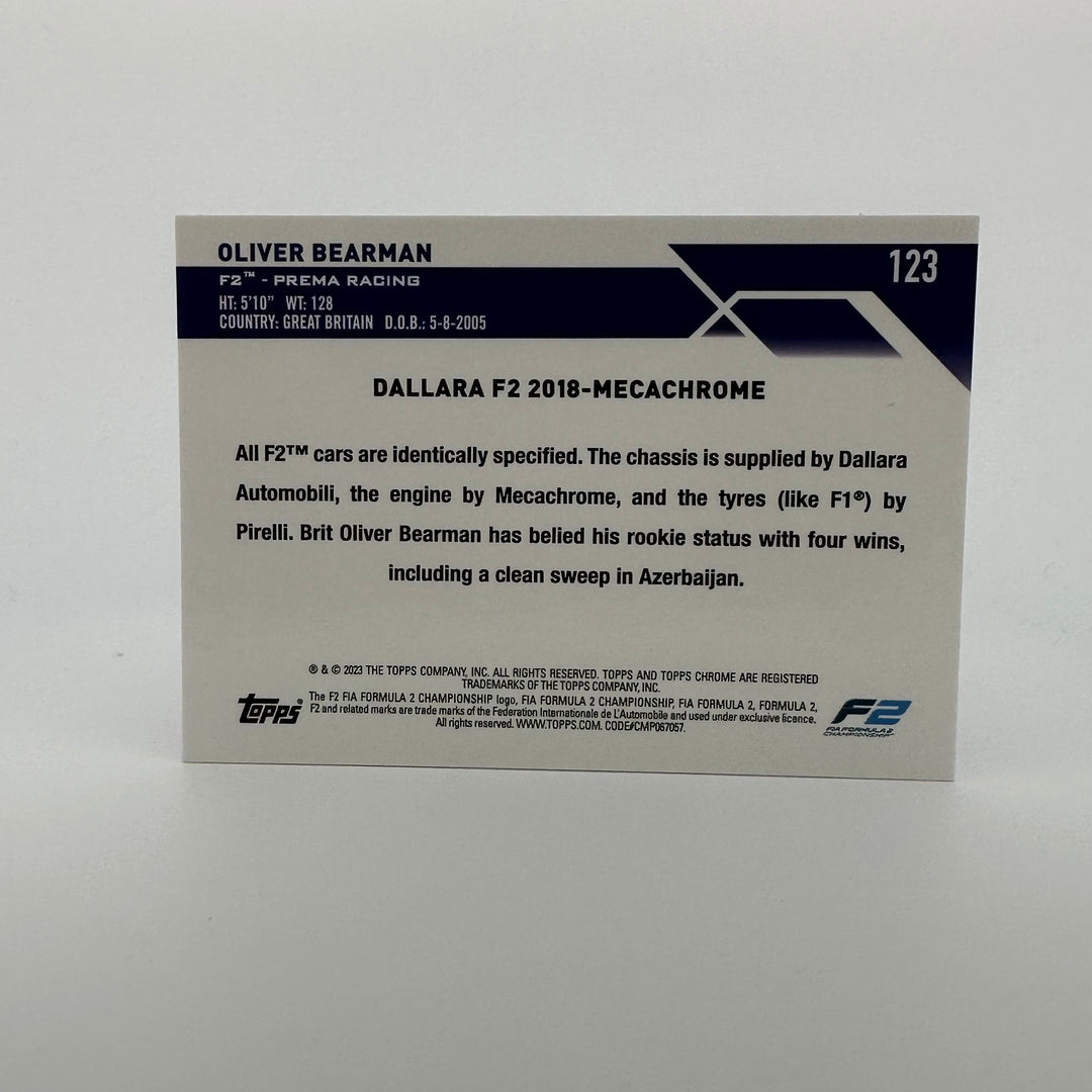 PSA 9 - 09/10 Purple - Oliver Bearman #123 - 2023 Topps Chrome Sapphire