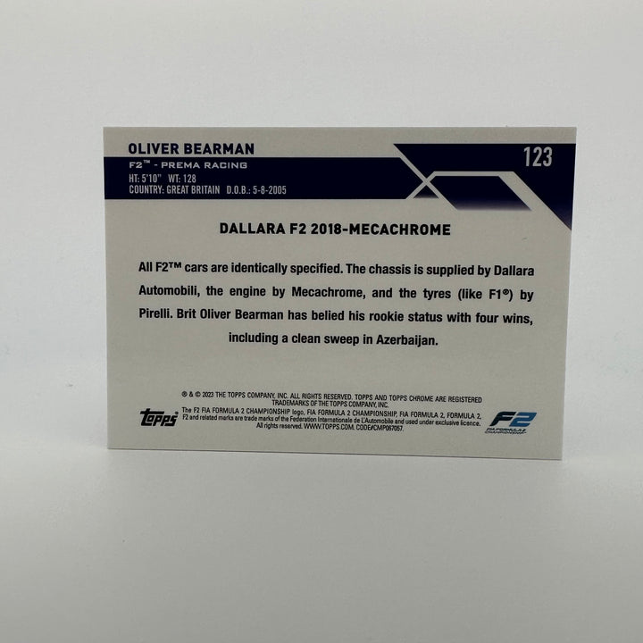 PSA 9 - 09/10 Purple - Oliver Bearman #123 - 2023 Topps Chrome Sapphire